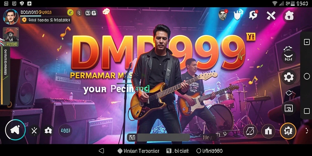 Tampilan gameplay DMD999 yang menyenangkan dengan alat musik virtual.