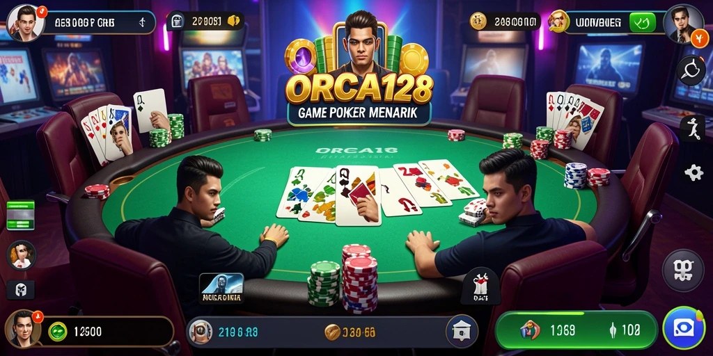 Tampilan menarik dari gameplay Poker di ORCA128 yang mendebarkan.