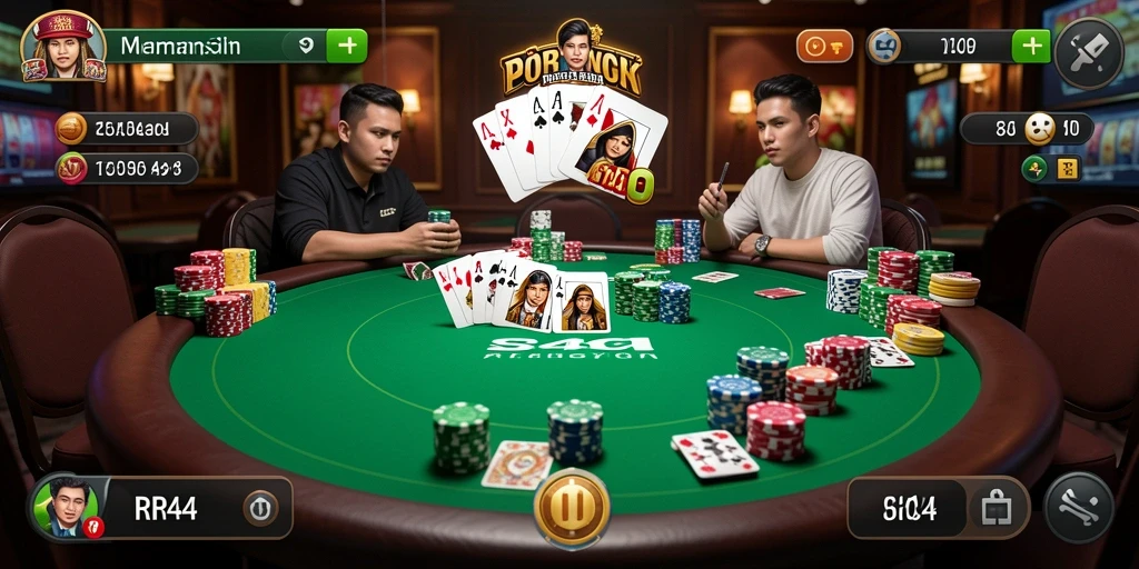 Screenshot utama RR44 menampilkan pemain asyik bermain Poker.
