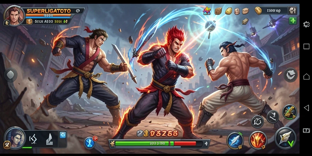 Gameplay mendebarkan di SUPERLIGATOTO saat karakter bertarung.
