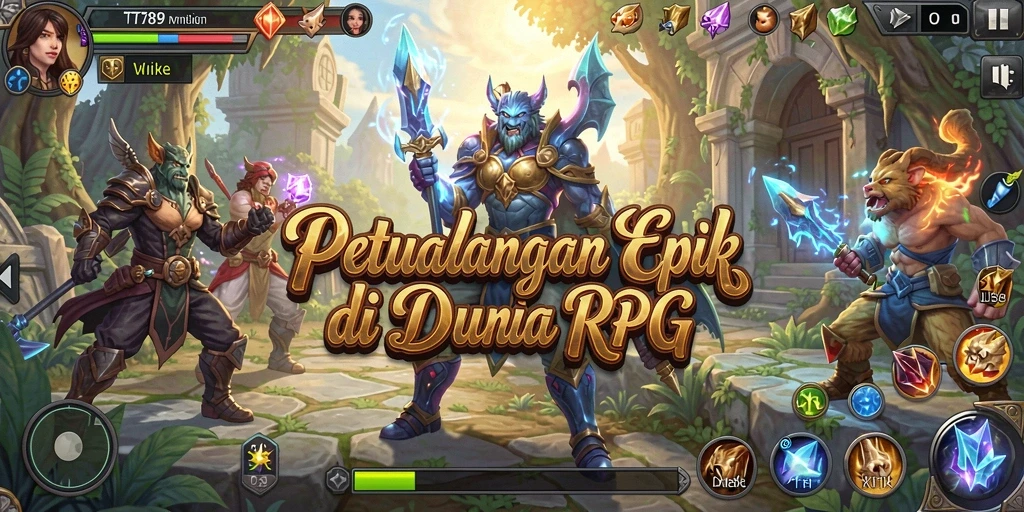 Screenshot utama TT789 menampilkan pertarungan RPG seru dengan karakter beraksi.