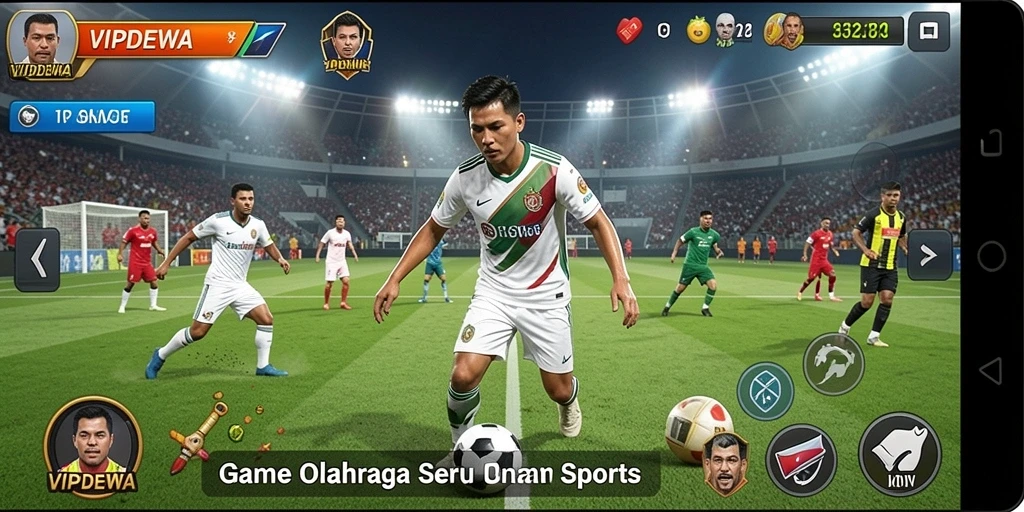 Screenshot dari gameplay VIPDEWA yang menggambarkan aksi olahraga yang mendebarkan.